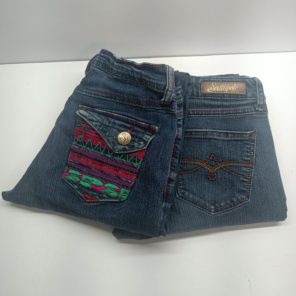 Lot Of 2 Southpole Junior's Size 5 Embroidered Pockets Denim Skinny Jeans Vtg